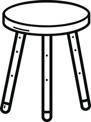  A Line Art Vector Illustration of a Three-Legged Stool with a Round Seat, Depicted with Black Outlines.

