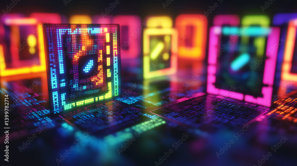 Poster colorful futuristic technology circuit board abstract background for ai and quantum computing design