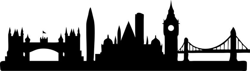 Obraz premium Silhouette of London Skyline with Iconic City Landmarks on White Background