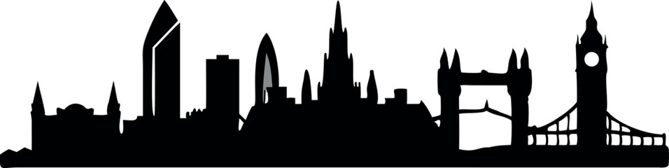 Obraz premium Silhouette of London Skyline with Iconic City Landmarks on White Background