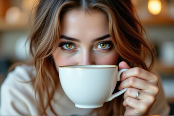 Serene coffee moment cozy  portrait photography warm atmosphere close-up view connection and serenity