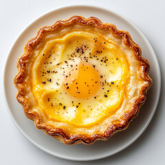Close-Up of a Traditional Egg Tart with Golden Custard Filling and Crispy Crust &ndash; Minimalist Composition Ideal for Bakery Branding and Dessert Packaging
