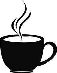  A Black and White Vector Illustration of a Steaming Coffee Cup with a Handle, Depicted with Curling Steam Lines.

