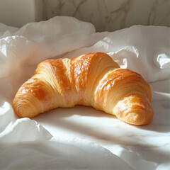 Golden Brown Croissant with Crispy Layers under Natural Light &ndash; Minimalist Composition Perfect for Bakery Branding, Menu Design, or Editorial Use