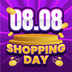 08.08 Shopping Day Promotion with Vibrant Purple and Gold Theme