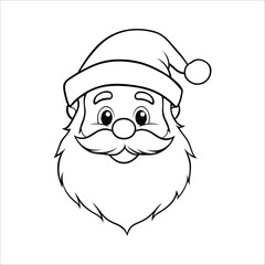 Obraz premium Black and White Santa Claus Face – Representation of Holiday Cheer and Festive Spirit Vector Illustration