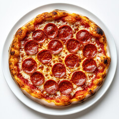 Top View of Freshly Baked Margherita Pizza with Basil Leaves on a White Plate &ndash; Perfect for Food Branding, Menu Design, or Culinary Editorials