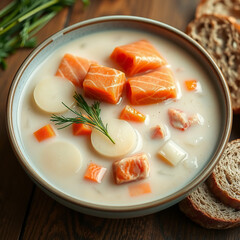 Creamy Finnish Salmon Soup (Lohikeitto) with Potatoes and Carrots