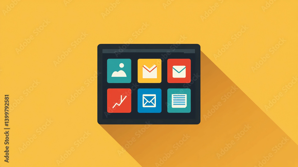Poster flat design app interface ui ux kit with dashboard and email icons for web and mobile application de