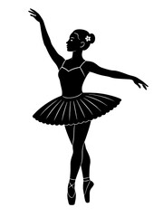 Elegant silhouette of a ballerina in an arabesque pose. Classic ballet vector illustration with a floral hair detail. © blimbink