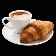 Cozy Coffee and Croissant on Black Background