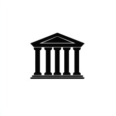 Simple black silhouette of a classical style building with columns and pediment