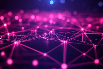 Abstract glowing pink network with connected nodes