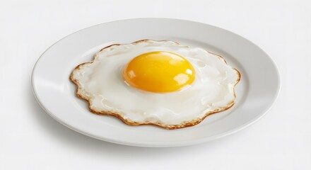 sunny side fried egg on plate isolated on white background.
