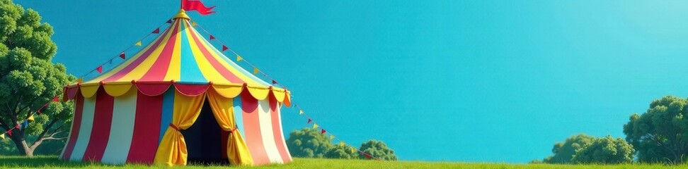 Blue and yellow striped circus tent, whimsical style , graphic, big top tent, background