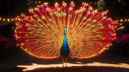 Vibrant Peacock Displaying Colorful Feathers in Exotic Setting