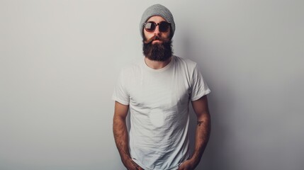 The bearded man in glasses