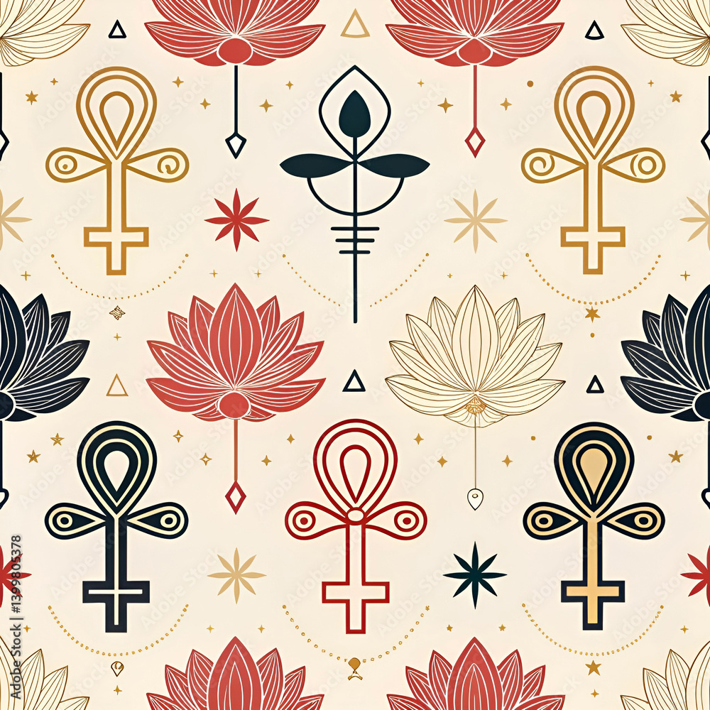 Fototapete a minimalist egyptian-inspired pattern with simple geometric shapes, hieroglyphics, and subtle symbo