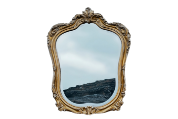 Haunted mirror distorting reflections and revealing ghostly figures On PNG Background