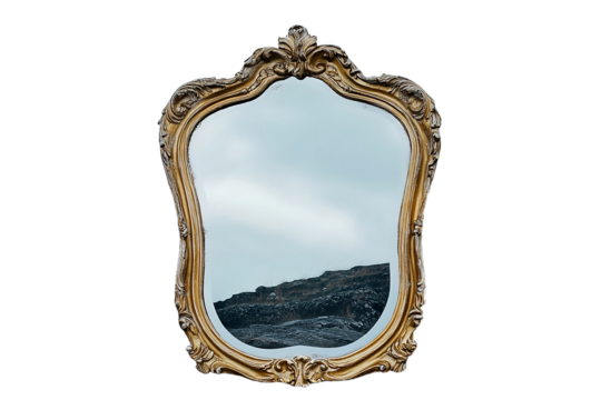 Haunted mirror distorting reflections and revealing ghostly figures On PNG Background