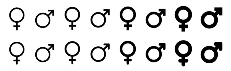 Gender icons. Gender symbols. Male and female sign of gender equality icon vector.  Sex gender. Male. Female. Gay. Lesbian, Bisexual. Transgender. Hetero. Vector illustration