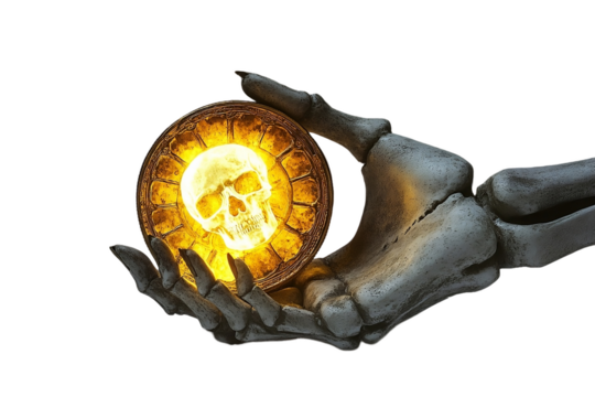 Skeletal pirate hand holding ancient map with haunted aura