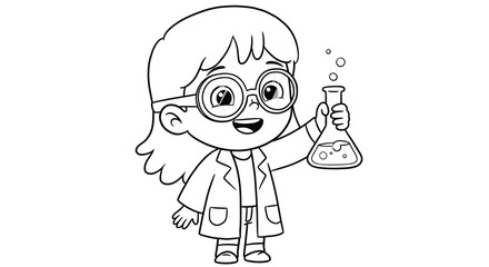 Obraz premium Happy Young Girl Scientist with Goggles Holding Bubbling Test Tube