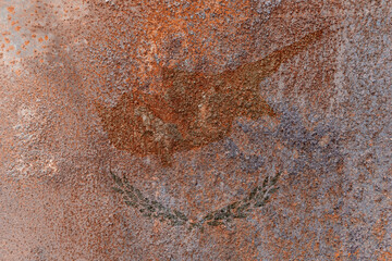 Cyprus State Flag. Dirty Cyprus flag on metal surface.