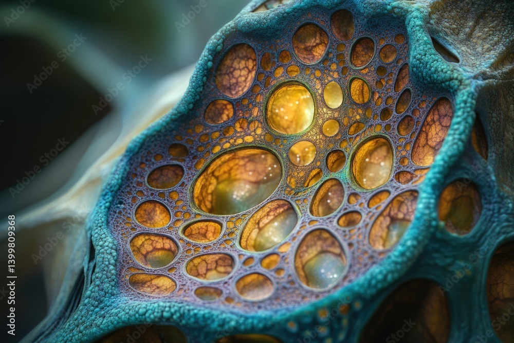 Poster Abstract close-up of a fractal structure resembling a complex organic form with vibrant teal and golden hues.