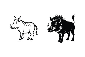 Wild Boar Vector Illustration Two Stylized Versions Black And White Design