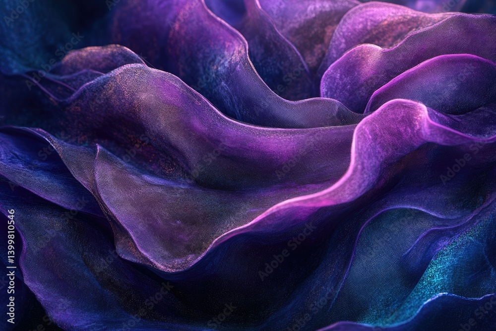 Poster Abstract image of flowing purple and blue fabric with a shimmering texture.