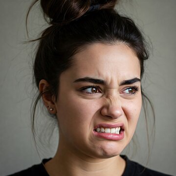 Disgusted Young Woman with Scrunched Face and Intense Dislike