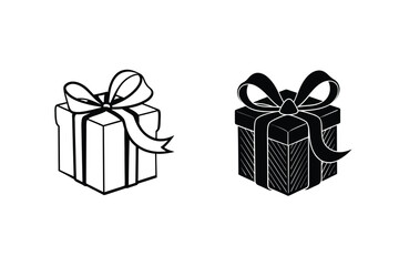 Two Gift Boxes Outline And Silhouette Vector Illustrations For Celebrations And Holidays