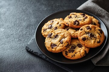 Freshly baked chocolate chip cookies on plate