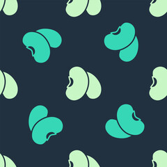Green and beige Beans icon isolated seamless pattern on blue background. Vector