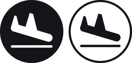 Airplane landing icon set in two styles . Plane landing icon . Airport arrival icon . Vector illustration