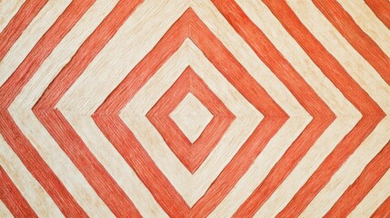 Geometric pattern of alternating red and beige wood stripes creating a diamond design.