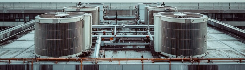 Close-up view of industrial air conditioning units on a commercial rooftop.