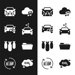 Set Car sharing, , , Music streaming service, Aviation bombs and Folder icon. Vector