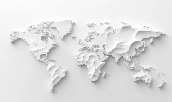 3D world map, monochrome, clean design
