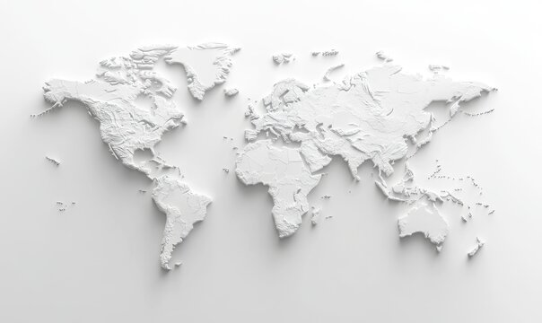 Fototapeta World map, 3D relief, white background