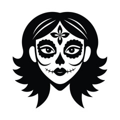 catrina face elegant makeup vector art silhouette