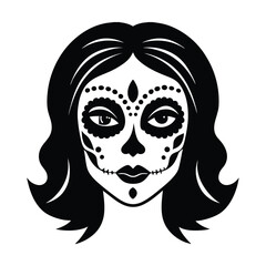 catrina face elegant makeup vector art silhouette