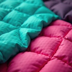 Diamond quilted turquoise sleeping bag fabric Close-up texture , cozy, travel