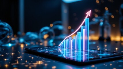 Naklejka premium Digital Financial Growth Concept with Smartphone and Rising Graph Visualization