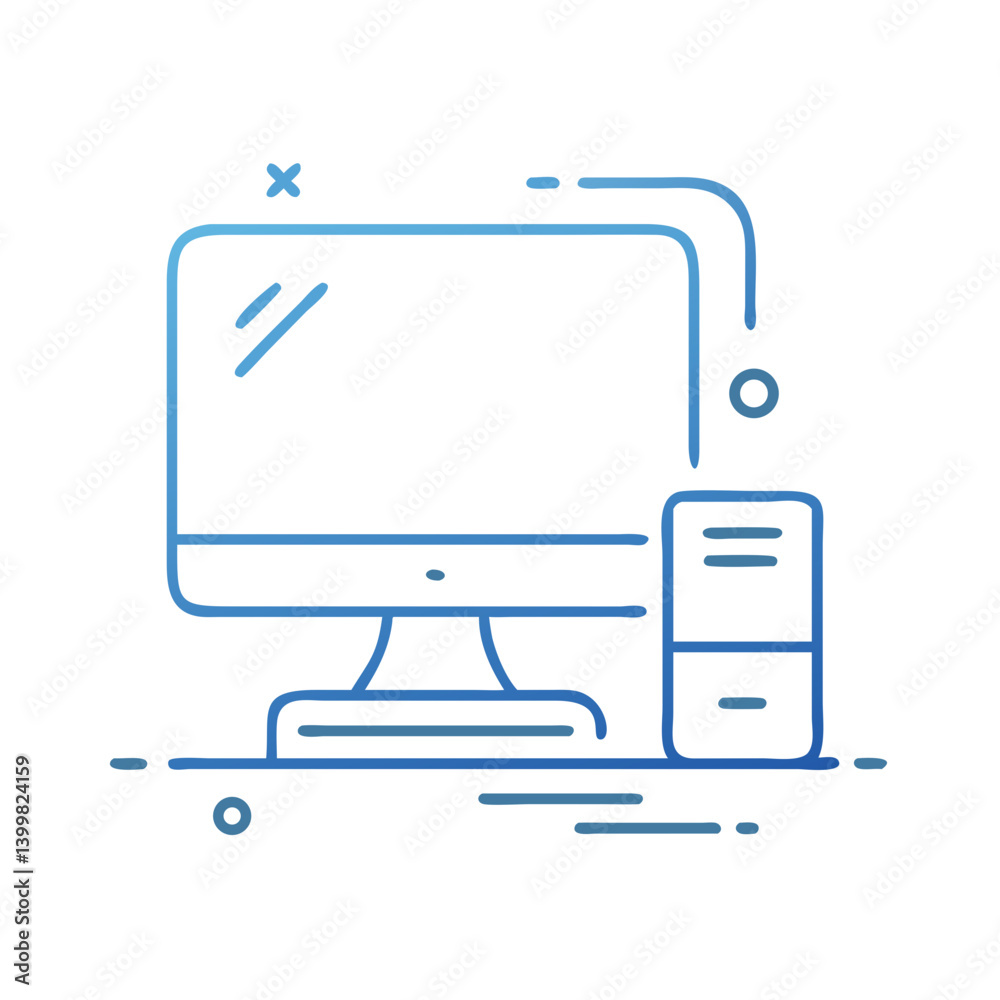Poster computer monitor and cpu icon in clean outline style