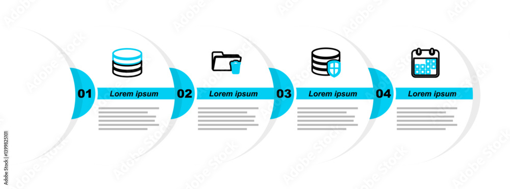 Poster set line calendar, database protection, delete folder and icon. vector