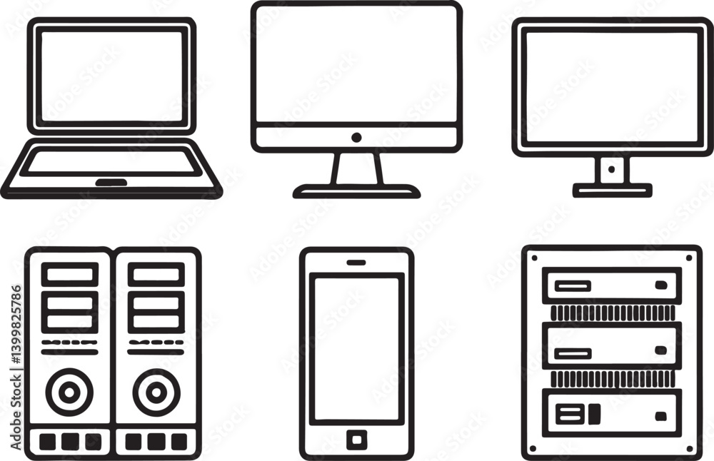 Fototapete set of 6 outline icons related to computer technology. linear icon collection. editable stroke line 