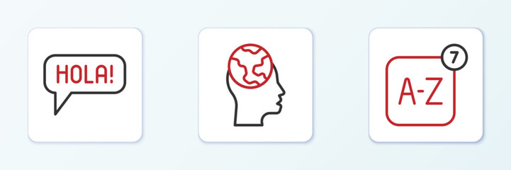 Set line Online translator, Hola different languages and Learning foreign icon. Vector © vector_v