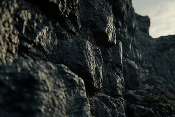 Dark, rough stone wall close-up